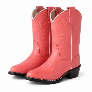 Old West Pink Leather Cowboy Boots Girls Size 13